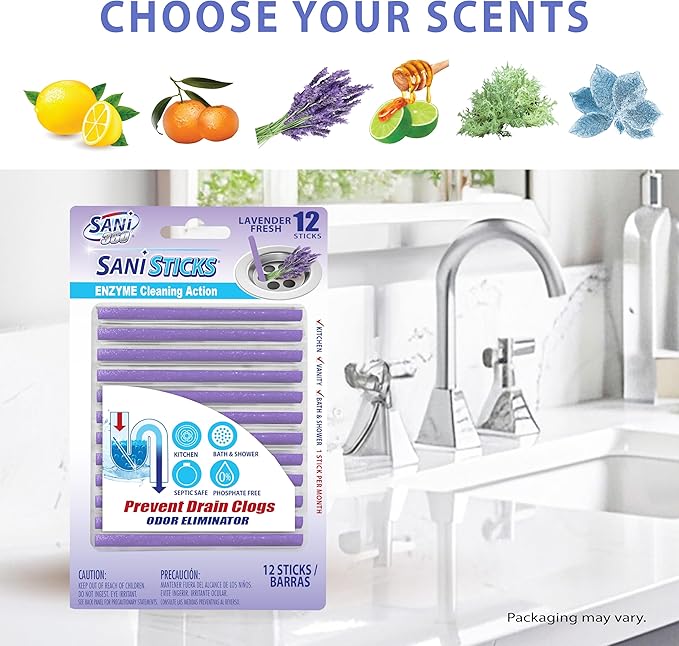 SANI 360° Sani Sticks Drain Cleaner and Deodorizer, Lavender Scent Enzyme Pipe - Image 6