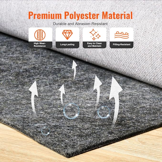 VEVOR Non-Slip Resistant Rug Pad, Protective Cushioning Carpet Pad, 1/4" Thick - Image 4