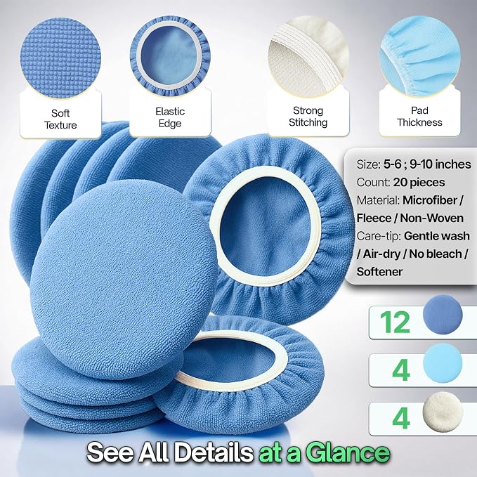 6 Pack Buffing Pads, Polishing Pad Covers, Microfiber & Wool - Image 6