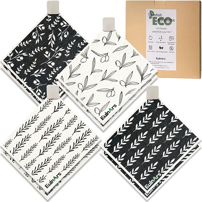 Swedish Dishcloths for Kitchen, 8 Pack Flower Reusable Paper Towels Washable by Eulnars
