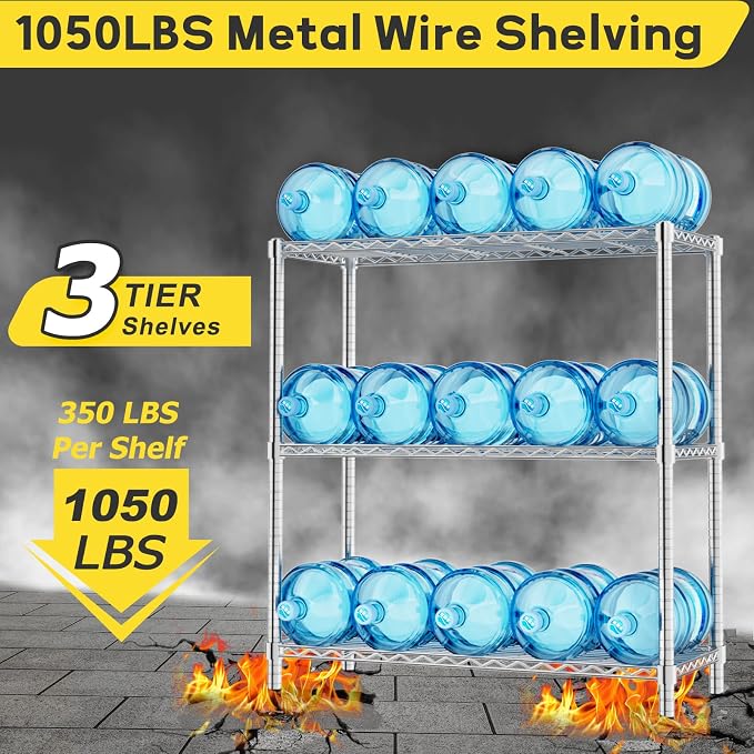 Storage Shelves, 3-Tier Adjustable Metal Industrial Utility Shelf Rack - Image 4