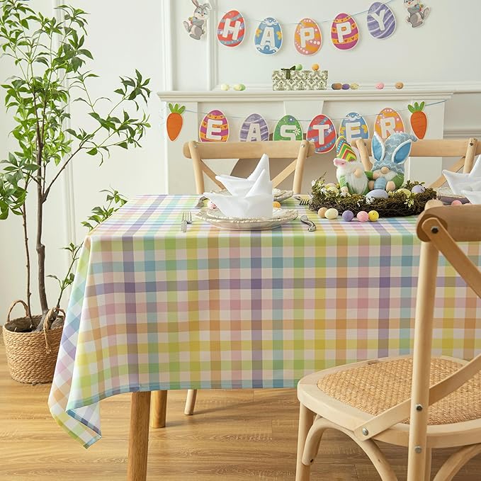 Waterproof Plaid Easter Tablecloth Fabric by Essifunia