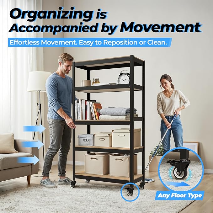 HOMEDANT House 5-Tier Metal Rolling Cart Shelf Rack Casters Heavy Duty - Image 7