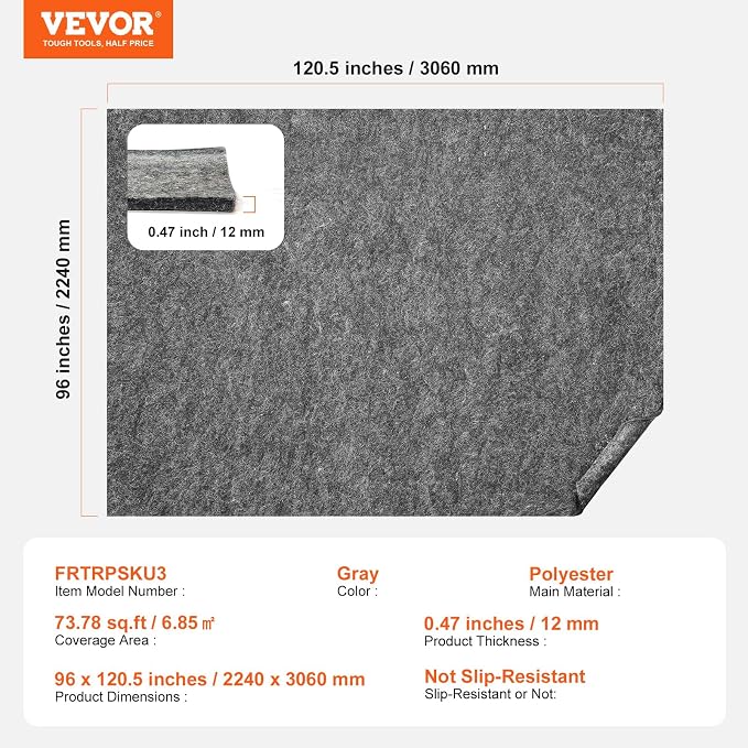 VEVOR Rug Pad Without Slip Resistance, Protective Cushioning Carpet Pad - Image 7