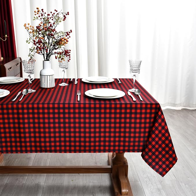 Red Waterproof Plaid Christmas Tablecloth Fabric - Image 3