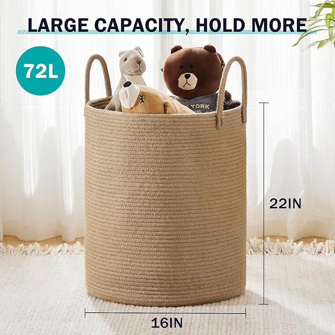 Jute Rope Woven Laundry Hamper Basket by YOUDENOVA, 72L Tall Luandry Basket - Image 3