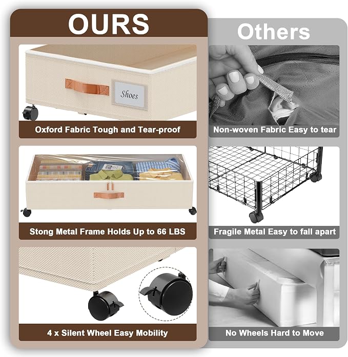 Under Bed Storage with Wheels, XXL 65L Under the bed storage Organizer Bins - Image 2