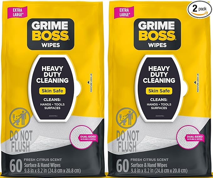 Grime Boss Heavy Duty Surface and Hand Wipes | Wet Wipes Remove Paint, Dirt | by GRIMEBOSS
