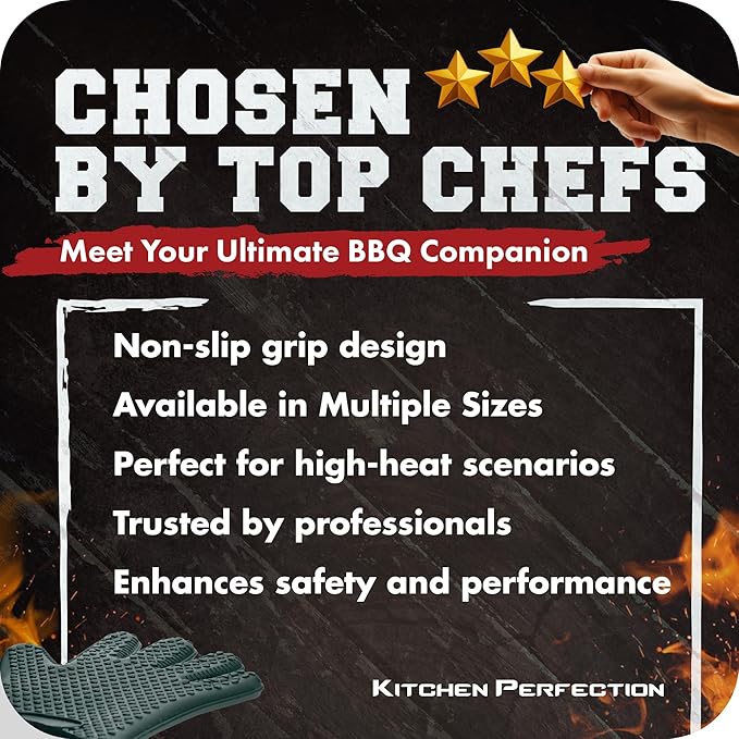 KITCHEN PERFECTION S Silicone Smoker Oven Gloves -Extreme Heat Resistant BBQ - Image 6