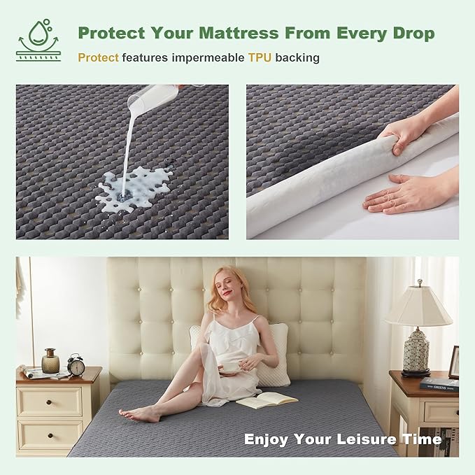 Waterproof Mattress Protector, Queen Size Mattress Pad Fitted 6"-18" Deep Pocket - Image 3
