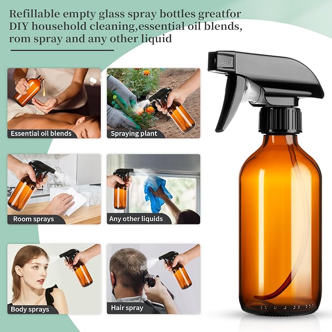 8oz Amber Glass Spray Bottles, 3 Pack Glass Spray Bottles Refillable Empty - Image 4