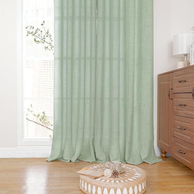 YoungsTex Sage Green Linen Curtains 63 Inch Length - Image 7