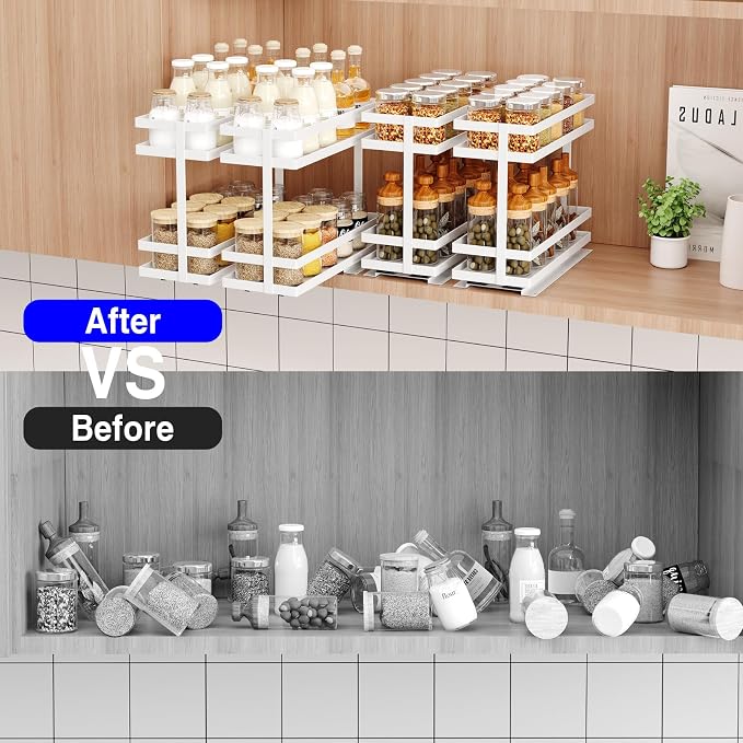 Pull Out Spice Rack Organizer for Cabinet, 2 Tier Metal Slide Out Seasoning - Image 8