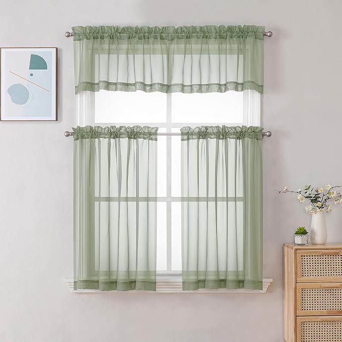 Chyhomenyc Sheer Curtains Tiers 42W x 24L Inches 2 Pieces Set, Light Filtering - Image 2