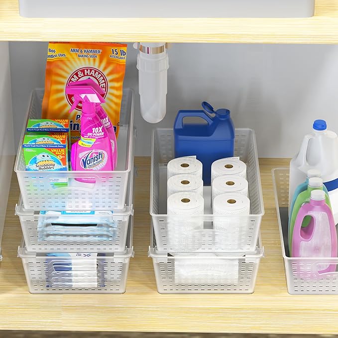 Simple Houseware Stackable Plastic Woven Basket Organizer, 6 Pack, 14.5" x 8.5" - Image 6
