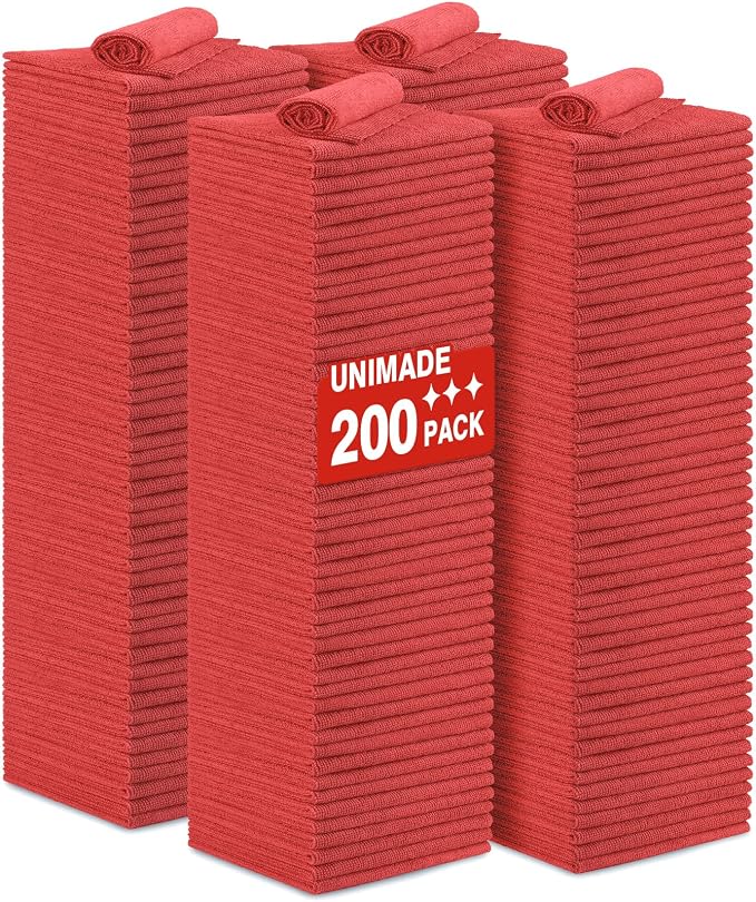 Shop Towel Rag, 200 Pack Reusable Rags Bulk Microfiber Cleaning Cloth Lint Free by Unimade