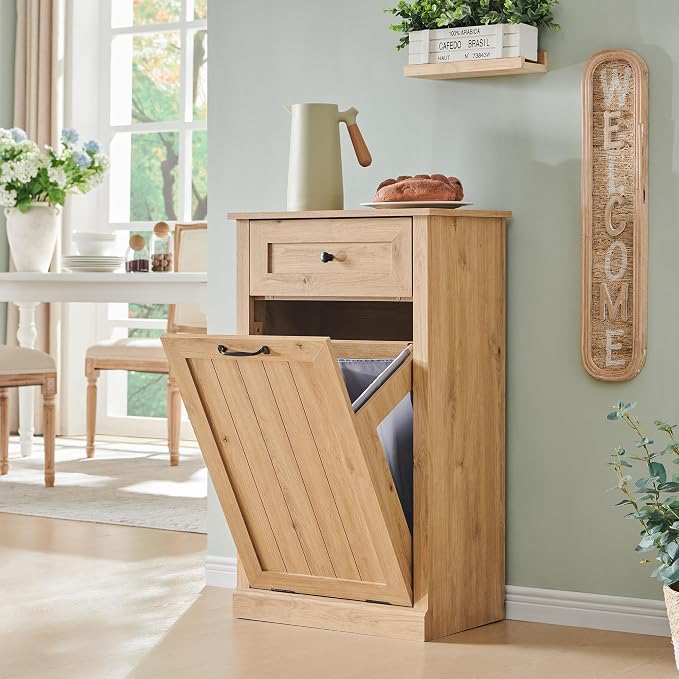Tilt Out Laundry Hamper Cabinet, 10 Gallon Farmhouse Trash Can Cabinet - Image 5