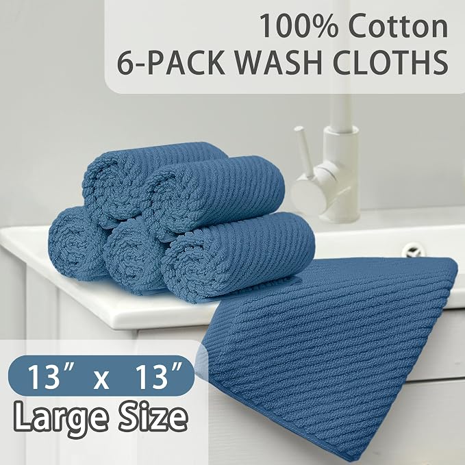 Blue Washcloths 6 Pack, Wash Cloths - Image 3
