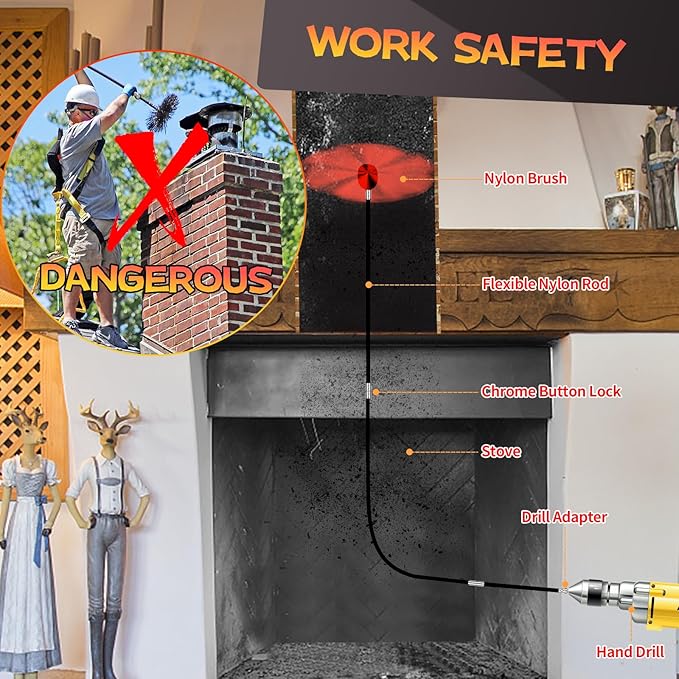33 Feet Chimney Sweep Kit, Chimney Cleaning Kit - Image 3