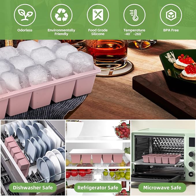 Silicone Ice Cube Tray, 2 Pack Easy-Release Stackable Ice Trays - Image 2