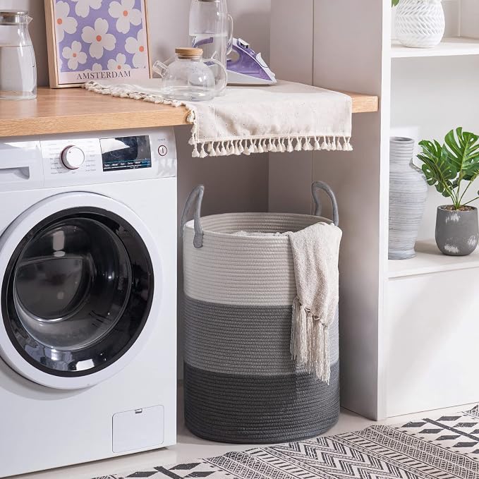 YOUDENOVA Woven Rope Laundry Hamper Basket, 58L Tall Luandry Basket, Baby - Image 6
