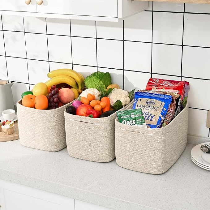 3-Pack Shelf Baskets for Organizing, Woven Storage Basket for Shelves, Cotton - Image 7
