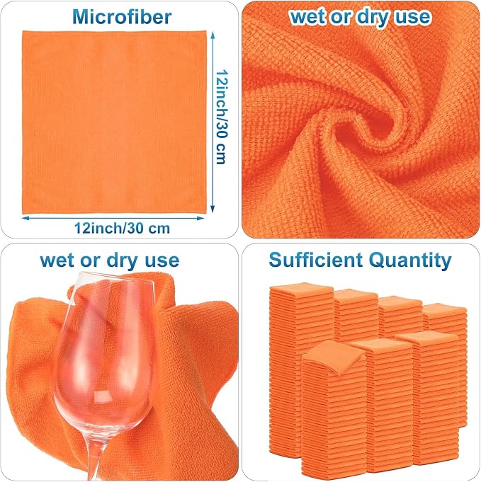 Tenare 100 Pack 12'' x 12'' Microfiber Cleaning Cloths Reusable Cleaning Rags - Image 2