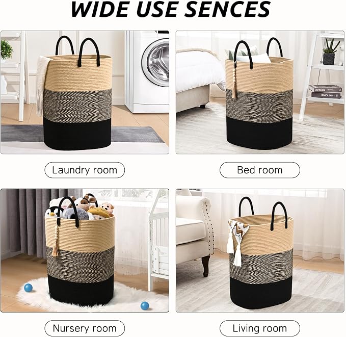 Woven Laundry Basket for Clothes, 50 L Large Rectangle Laundry Hampers - Image 7