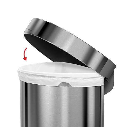 simplehuman 60 Liter Semi-Round Hands-Free Kitchen Step Stainless Steel Trash - Image 5