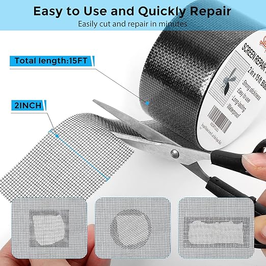 Black Window Screen Repair Tape, 2 in X 15 FT Screen Repair Kit - Image 2