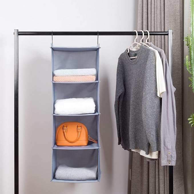 Hanging Closet Organizer, Easy Mount Foldable 4-Shelf Hanging Closet Wardrobe - Image 4