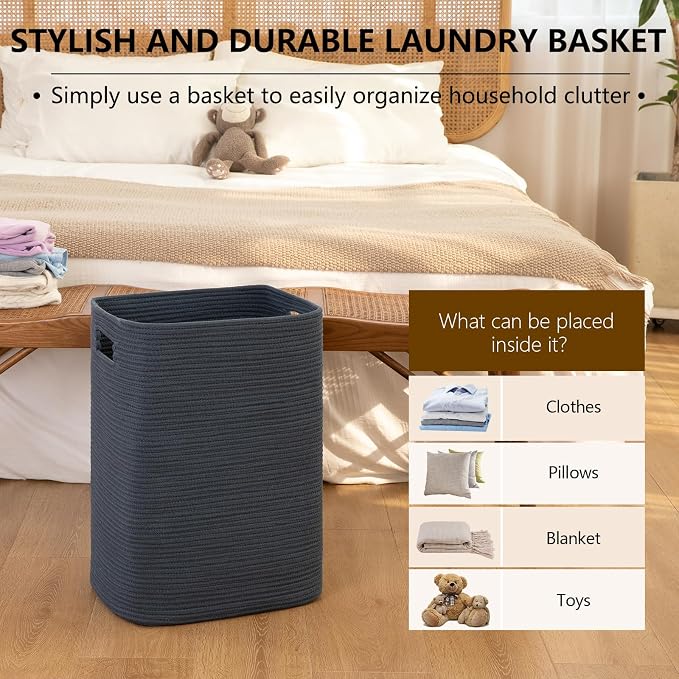 OIAHOMY Laundry Hamper, Laundry Basket，Rectangle Cotton Large Blanket Storage - Image 5