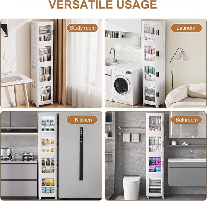 VECELO 4-Tier Tall Narrow Storage Cabinet - Image 6