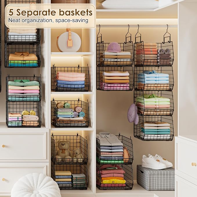 Deeper 4'' Design 5 Tier Foldable Hanging Closet Organizer and Storage，Wire - Image 5