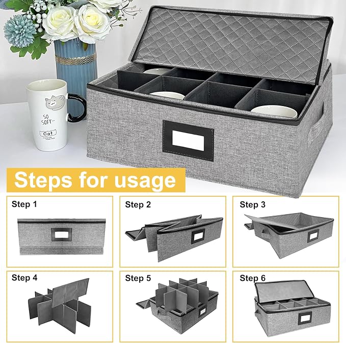Coffee Mug Storage Box with Dividers, Durable China Storage Containers - Image 7