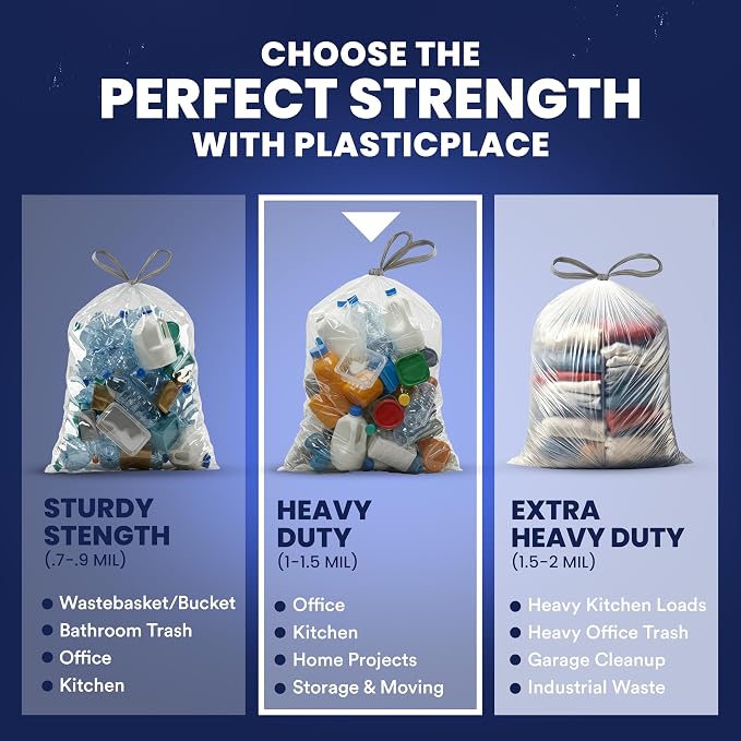 Plasticplace 13 Gallon Trash Bags │ 1.2 Mil │ White Extra-Large Drawstring - Image 6
