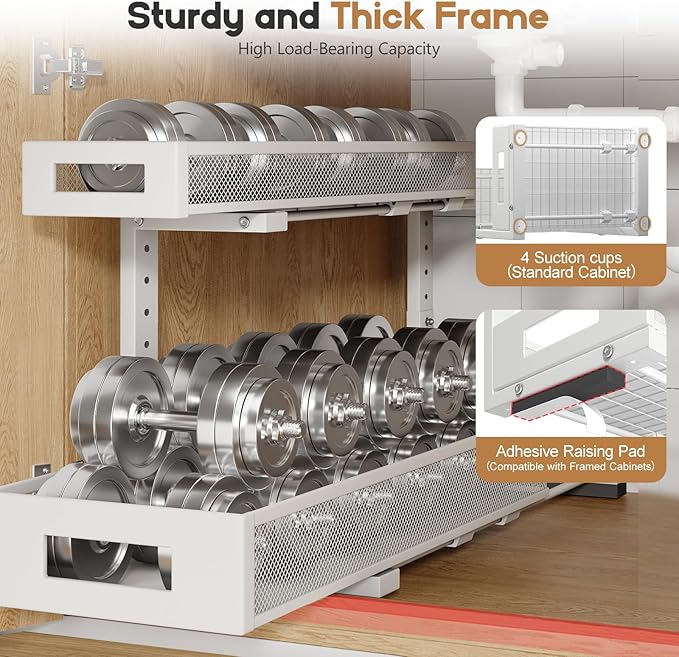 1 Pack 20.47IN Depth Under Sink Storage Organizer, Large 2-Tier Elegant Mesh - Image 3