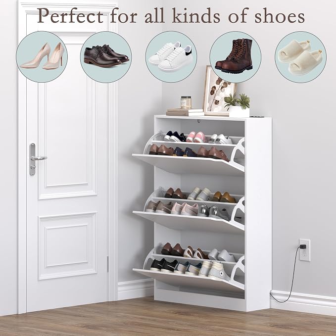 Shoe Cabinet with Odor Control and Back Panels, Deodorizing Slim 3-Flip Shoe - Image 4
