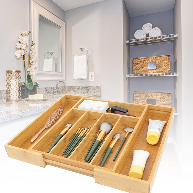 VaeFae Bamboo Drawer Organizer, Expandable Silverware Drawer Organizer - Image 7