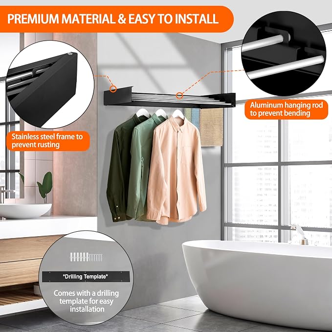 FOCHIER F Laundry Drying Rack Wall Mounted Clothes Drying Rack Collapsible - Image 4