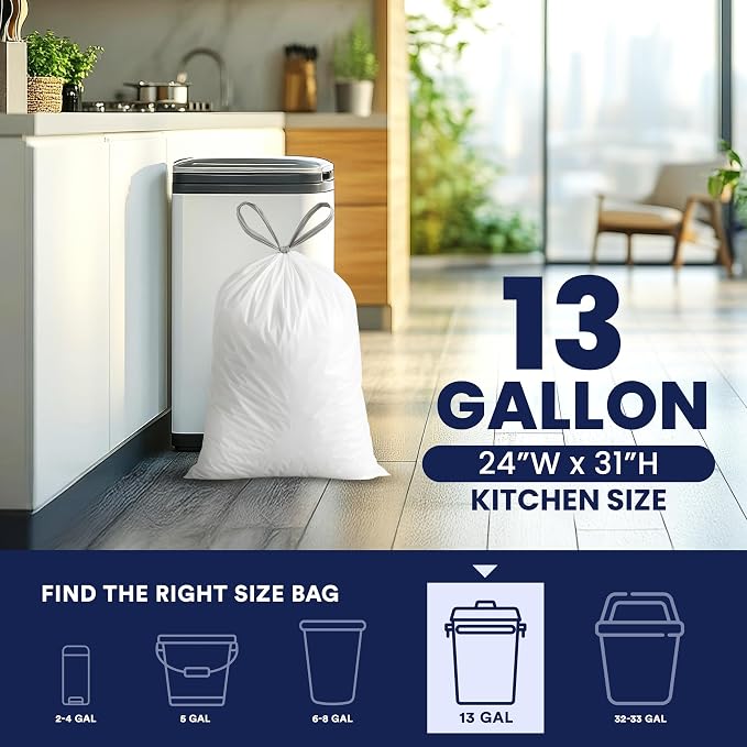 Plasticplace 13 Gallon Trash Bags â”‚ 1.2 Mil â”‚ White Drawstring Garbage Can - Image 3