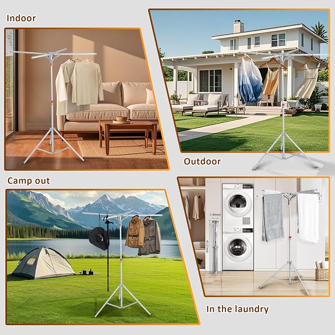Tripod Drying Rack Height Adjustable, 2025 Upgraded Foldable Portable Standing - Image 6