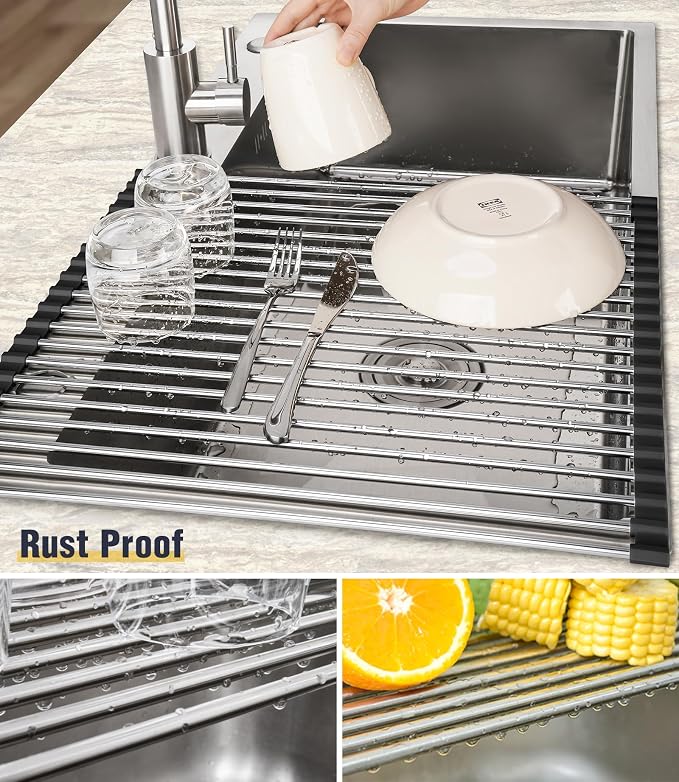 Tomorotec 21" x 15.5" Roll Up Dish Drying Rack Over Sink Drying Rack Sink Cover - Image 2