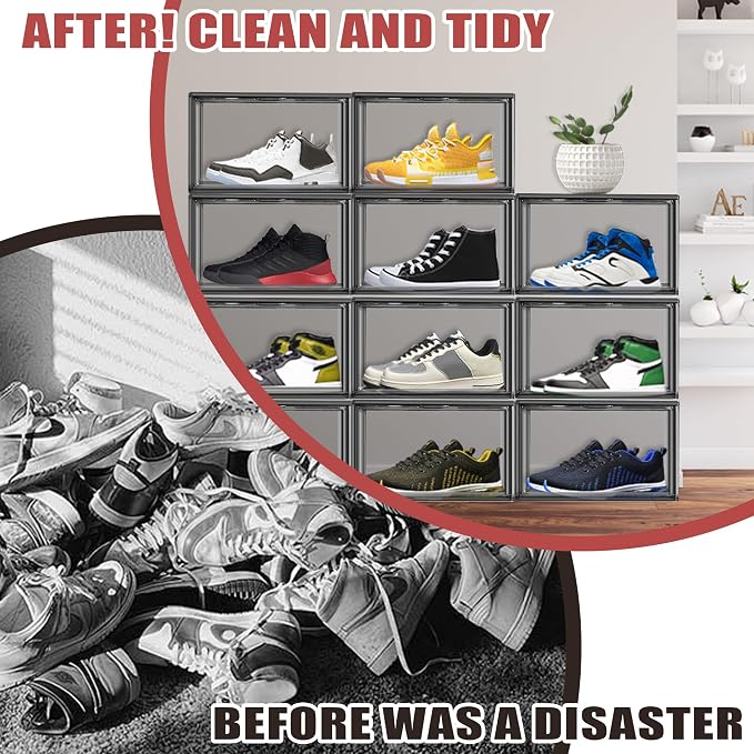 Shoe Organizer for Closet Clear Storage Box Sturdy Plastic Stackable Shoe Rack - Image 7