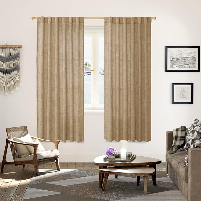 YoungsTex Burlap Linen Semi Sheer Curtains 72 Inch Length - Image 2