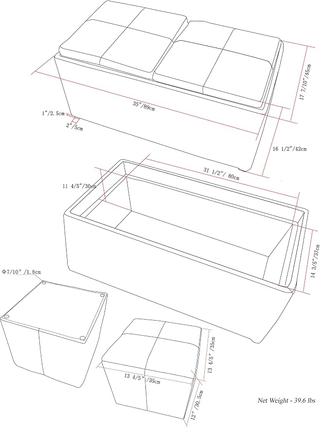SIMPLIHOME Avalon 35 inch Wide Contemporary Rectangle 5 Pc Storage Ottoman in - Image 2