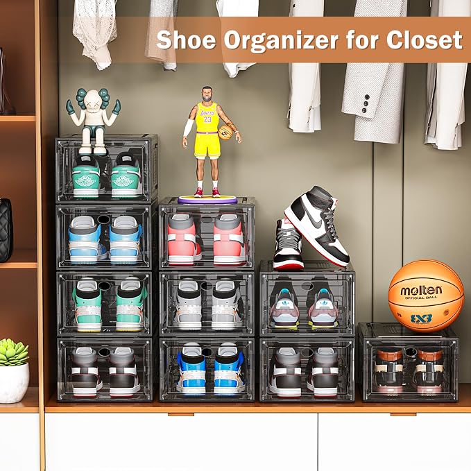 6 Pack Thicken Shoe Organizer Stackable, Upgraded Sturdy Shoe Storage Box - Image 6