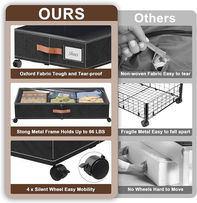 Under Bed Storage with Wheels, XXL 65L Under the bed storage Organizer Bins - Image 2