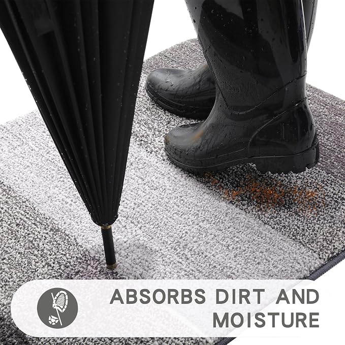 Kitinjoy Indoor Outdoor Door Mat, 48x30 Non-Slip Absorbent Dirt Trapper - Image 2