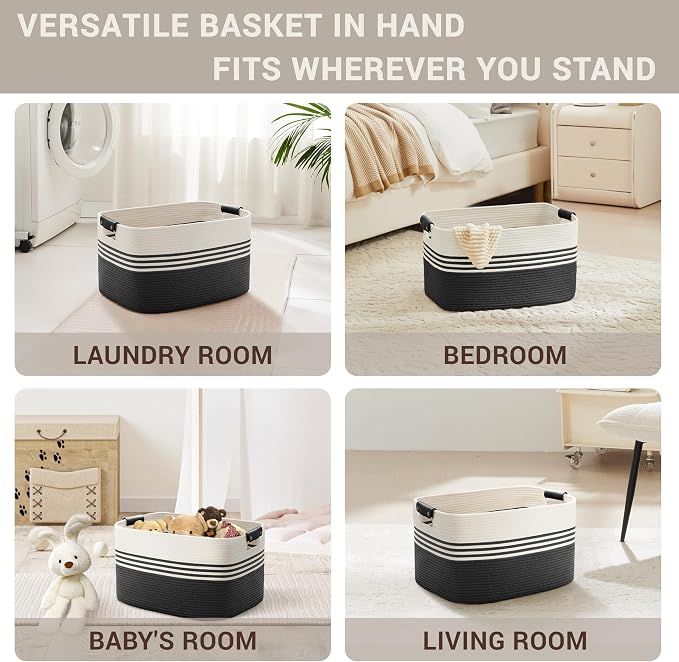 45L Small Laundry Basket with Leather Handles - Image 4